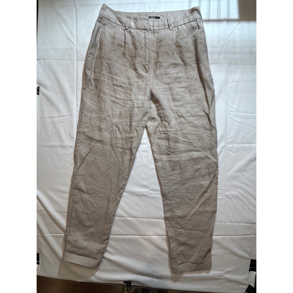 Esprit Womens Beige Linen Pleated Tapered Trousers Size 8 High Rise Cuffed Pants